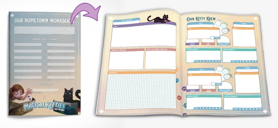 Open My Kitty Workbooks with character and adventure record pages