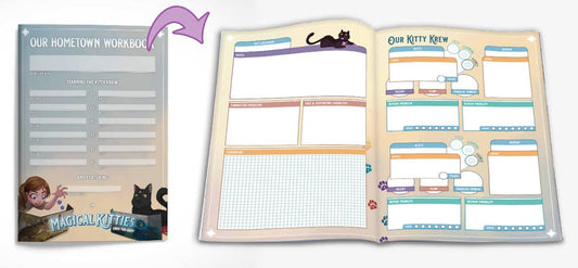 Open My Kitty Workbooks with character and adventure record pages