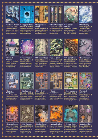 DnD battle maps, fantasy tabletop maps, dry-erase D&D maps, 1-inch grid RPG maps, reusable DnD map set, dungeon map collection, temple map for D&D, city heist RPG maps, digital and physical RPG maps, 17x22 inch battle maps, customizable encounter maps, DnD map library for game masters