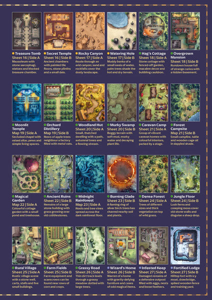 DnD battle maps, fantasy tabletop maps, dry-erase D&D maps, 1-inch grid RPG maps, reusable DnD map set, dungeon map collection, temple map for D&D, city heist RPG maps, digital and physical RPG maps, 17x22 inch battle maps, customizable encounter maps, DnD map library for game masters