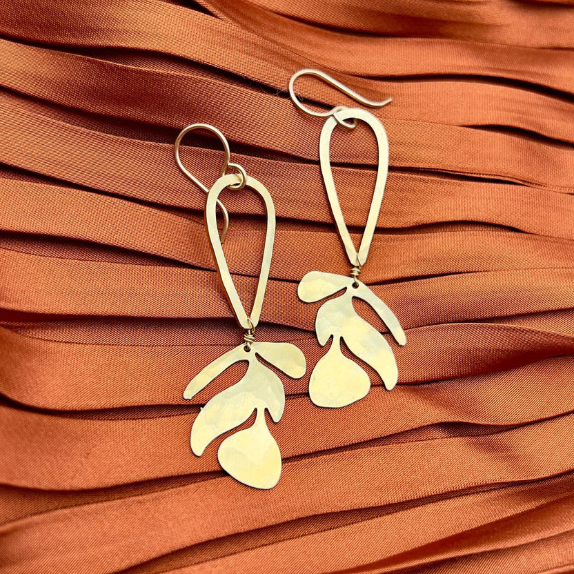 matisse earrings gold, abstract art earrings, modern art inspired jewelry, cutout earrings gold, organic shape statement earrings, gold leaf earrings handmade, hypoallergenic art earrings, artistic brass earrings, matisse cut-out jewelry, lyrical lightweight earrings, creative gold drop earrings, modern boho earrings, sculptural gold earrings, handmade jewelry inspired by matisse, gold-filled ear wire earrings