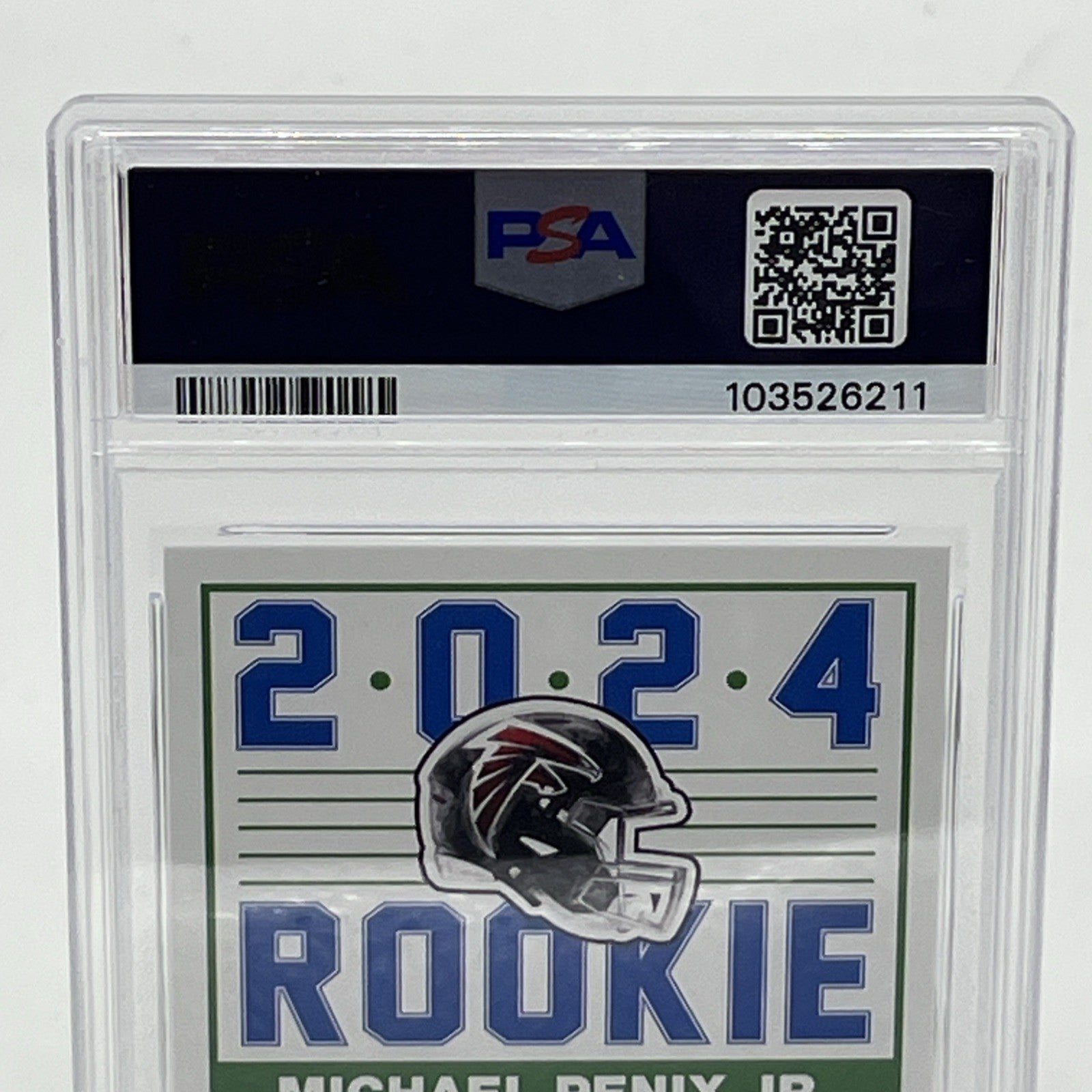2024 Score - 35th Anniversary Rookie Michael Penix Jr. #7 (RC) PSA 10 Michael Penix Jr rookie card, 2024 Score football PSA 10, 35th Anniversary Score card, Atlanta Falcons rookie QB, Michael Penix Jr PSA 10 RC, NFL rookie trading card, Panini Score 2024, Michael Penix Jr collectible, Falcons PSA graded card, Score football 2024 rookie card