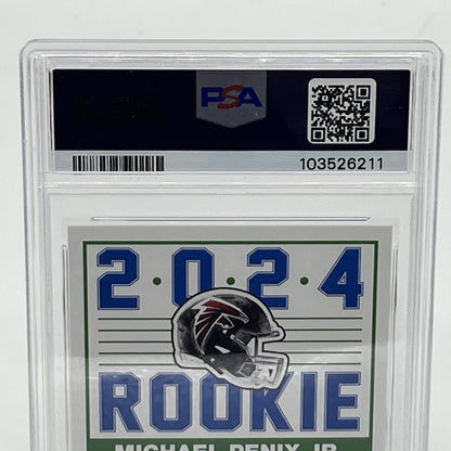 2024 Score - 35th Anniversary Rookie Michael Penix Jr. #7 (RC) PSA 10 Michael Penix Jr rookie card, 2024 Score football PSA 10, 35th Anniversary Score card, Atlanta Falcons rookie QB, Michael Penix Jr PSA 10 RC, NFL rookie trading card, Panini Score 2024, Michael Penix Jr collectible, Falcons PSA graded card, Score football 2024 rookie card