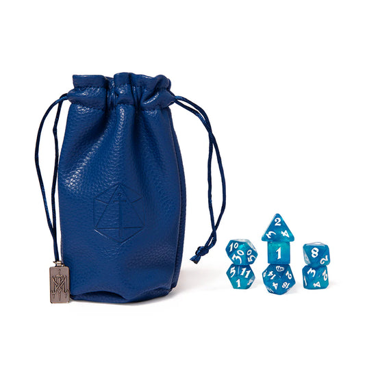 Beauregard Lionett dice set, Mighty Nein Critical Role dice, translucent blue DnD dice, fist icon d20, Critical Role official dice set, Marisha Ray character dice, resin polyhedral dice set, Die Hard Dice collaboration, RPG dice Critical Role, pop-pop monk dice