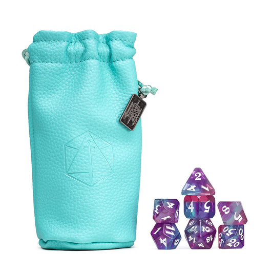 Caduceus Clay dice set, Critical Role Caduceus dice, Mighty Nein dice, mushroom d20 icon, translucent purple pink teal dice, Taliesin Jaffe character dice, DnD polyhedral dice set, Critical Role official dice, Die Hard Dice Critical Role, fantasy RPG dice set