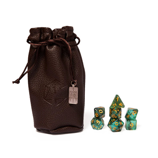 Fjord Stone dice set, Critical Role Fjord dice, Mighty Nein dice, Uk’otoa eye d20, gold-flecked green dice, Travis Willingham dice set, Critical Role official dice, Die Hard Dice Fjord, DnD polyhedral dice, Exandria themed dice set
