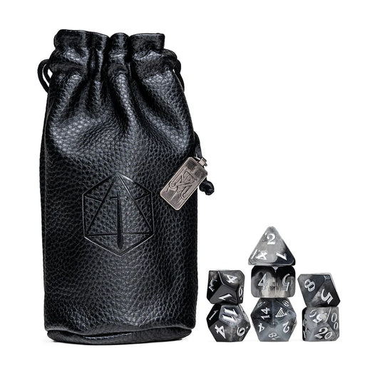 Yasha Nydoorin dice set, Critical Role Yasha dice, Mighty Nein polyhedral dice, bone harp d20 icon, cloudy gray dice set, Critical Role official merchandise, Ashley Johnson character dice, Die Hard Dice Mighty Nein, DnD Yasha dice set, Critical Role campaign 2 dice
