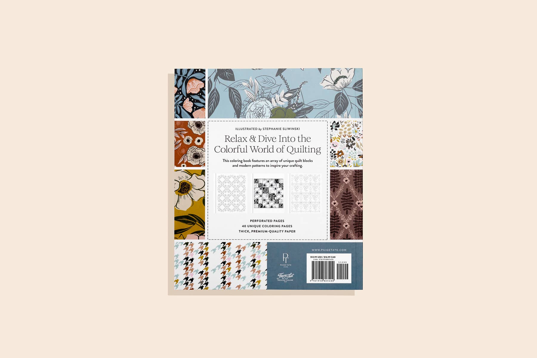 modern quilting coloring book, quilt block coloring pages, Stephanie Sliwinski coloring book, quilting art book, coloring book for quilters, quilt-inspired coloring designs, relaxing quilt coloring book, adult coloring quilting patterns, Moda Fabrics coloring, creative quilting gift