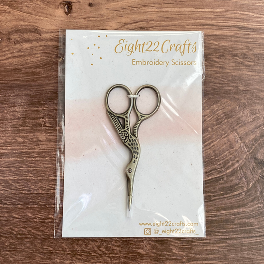 modern stork embroidery scissors, small embroidery scissors, precision craft scissors, stork sewing scissors, 3.75” thread snips, bronze embroidery scissors, fine tip sewing scissors, cross-stitch scissors, decorative sewing tools, stylish embroidery supplies