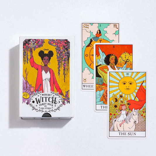 modern witch tarot deck, Lisa Sterle tarot, contemporary tarot cards, feminist tarot deck, inclusive tarot deck, 21st century witchcraft, diverse tarot imagery, modern tarot guidebook, vibrant tarot art, empowering tarot deck, witchy tarot set, tarot for self-discovery, LGBTQ+ inclusive tarot, contemporary archetype tarot, tarot with hardcover guidebook