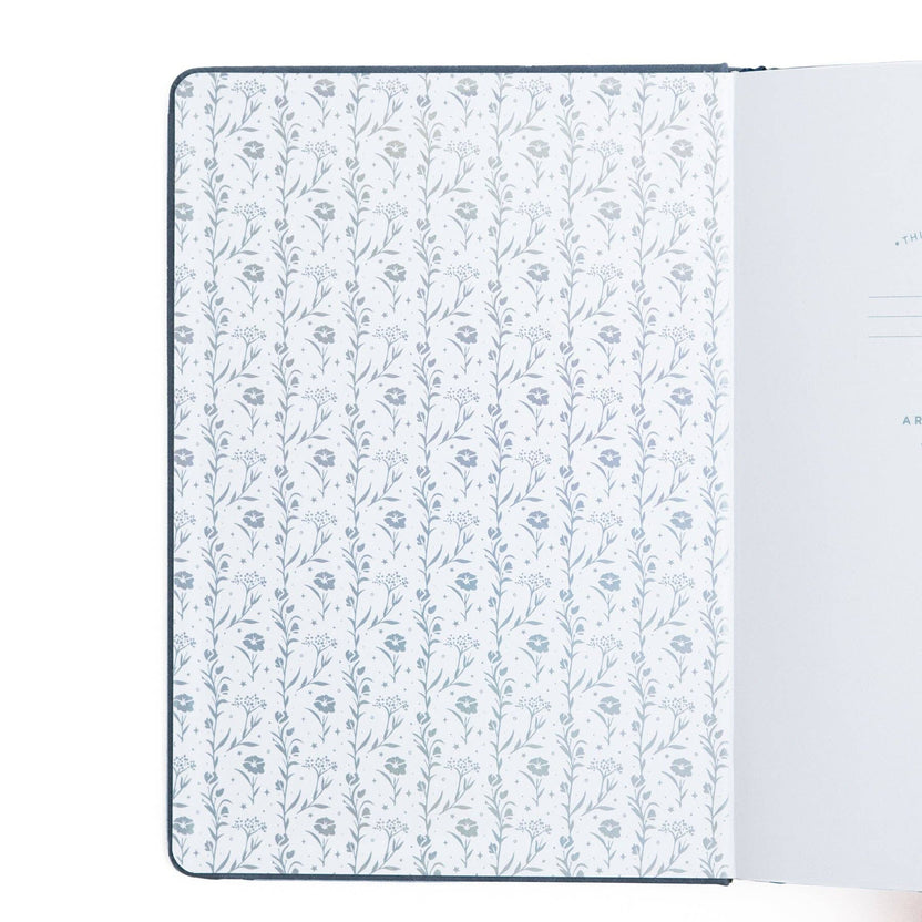 Illustrated botanical endpaper inside Archer and Olive Moonlit Garden notebook