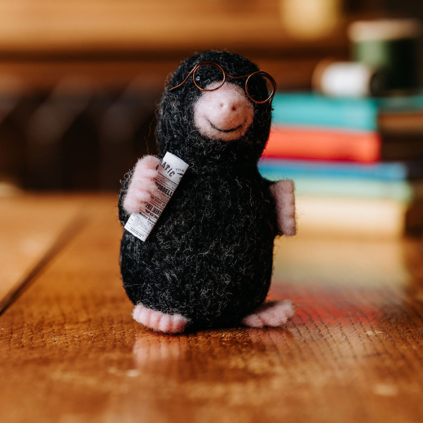 Mr Mole needle felting kit, woodland animal craft kit, beginner needle felting project, mole DIY wool sculpture, felt mole with glasses, The Crafty Kit Company Scotland, sustainable needle felting kit, 3D felt animal kit, Corriedale wool craft, unique handmade gift idea