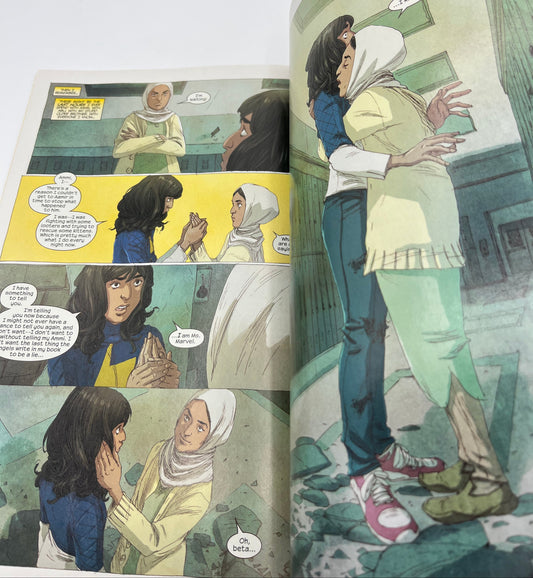 Interior pages from Ms. Marvel: Last Days featuring Kamala Khan in an emotional conversation rendered in full-color comic artwork.