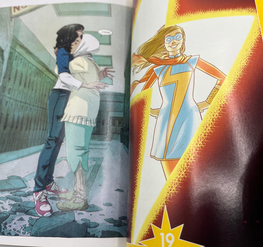 Interior pages from Ms. Marvel: Metamorphosis featuring Kamala Khan in an emotional scene alongside colorful superhero artwork rendered in full color.