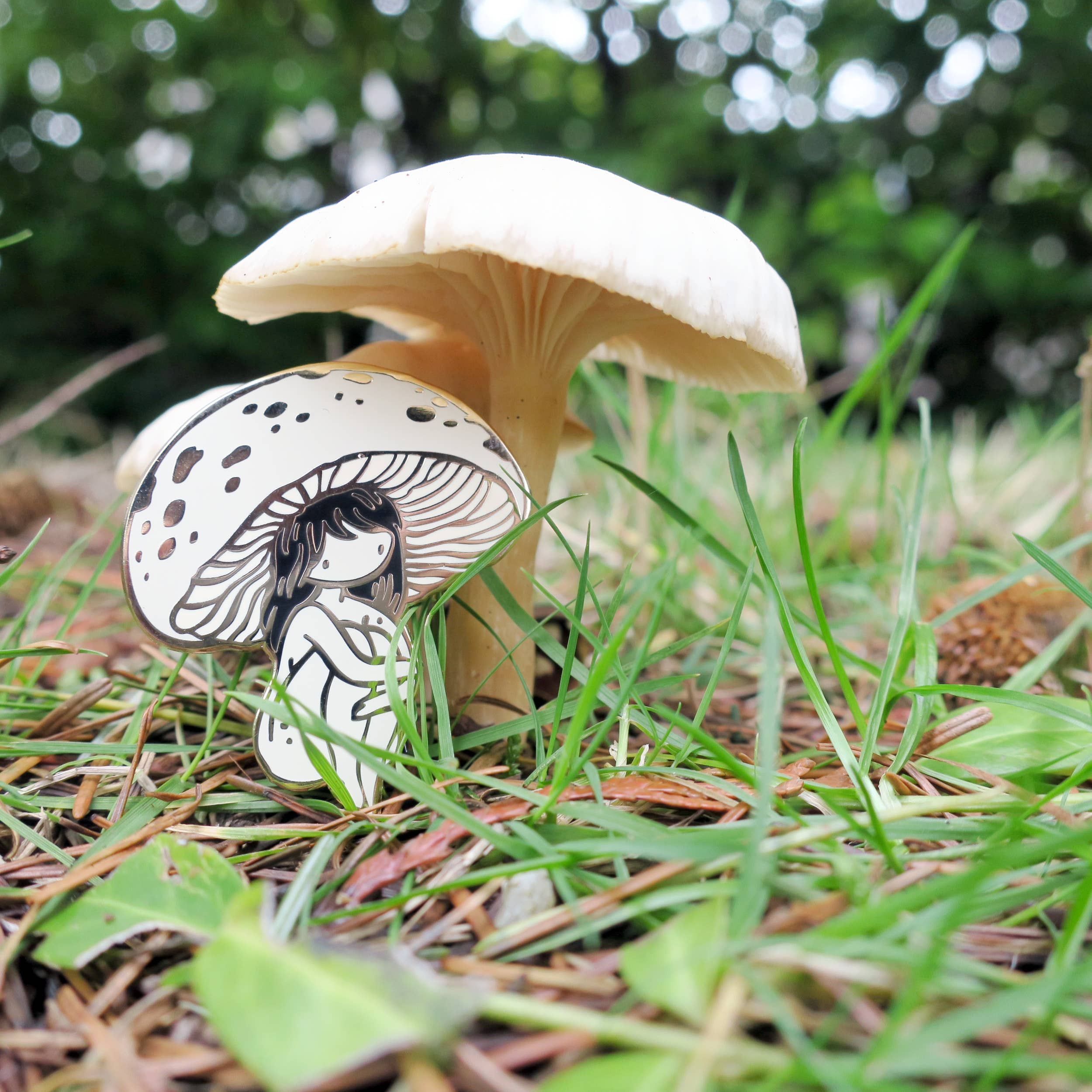 mushroom girl pin, enamel mushroom pin, nature-inspired accessories, woodland enamel pin, fungi lover gift, foraging pin, mushroom enamel badge, hard enamel mushroom pin, cottagecore pin, forest aesthetic accessory
