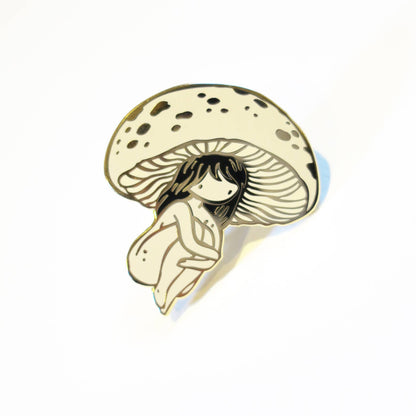 mushroom girl pin, enamel mushroom pin, nature-inspired accessories, woodland enamel pin, fungi lover gift, foraging pin, mushroom enamel badge, hard enamel mushroom pin, cottagecore pin, forest aesthetic accessory
