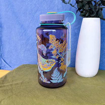 Mustard Beetle Prairie Nalgene, prairie illustration water bottle, prairie ecosystem art bottle, limited edition 32oz wide mouth Nalgene, recycled plastic Nalgene bottle, eco-friendly water bottle USA made, BPA free reusable bottle, artist illustrated Nalgene, Elizabeth Jean Younce artwork, nature inspired hydration bottle, prairie wildlife artwork, functional art Nalgene, collectible artist water bottle, Rogue & Rye nature goods, eco conscious bottle gift, outdoor adventure Nalgene, screenprinted artist bo