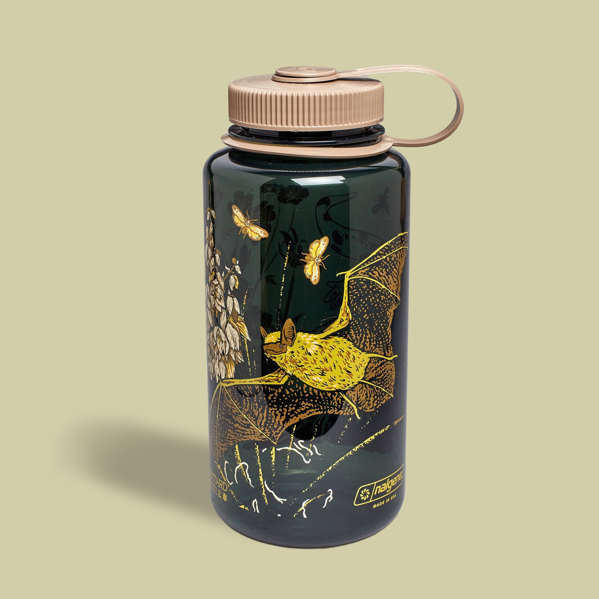 Mustard Beetle Vernal Nalgene, vernal pools illustration water bottle, California Tiger Salamander Nalgene, fairy shrimp illustration bottle, Mojave yucca artwork bottle, botanical and wildlife Nalgene, limited edition 32oz wide mouth Nalgene, eco-friendly Nalgene bottle, recycled plastic reusable bottle, BPA free Nalgene USA made, artist illustrated water bottle, Elizabeth Jean Younce design, nature ecosystem illustration bottle, spring biodiversity artwork, functional art water bottle, collectible artist 