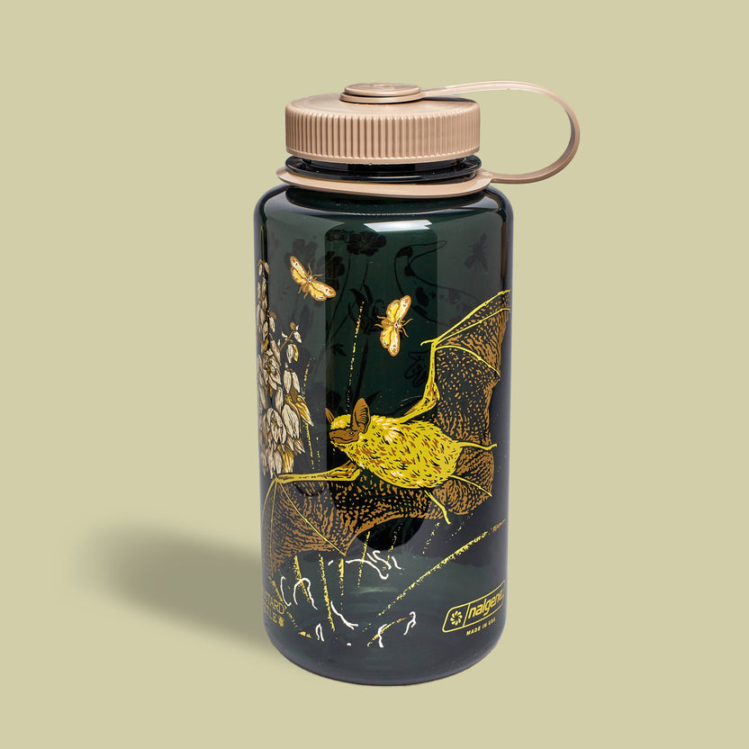 Mustard Beetle Vernal Nalgene, vernal pools illustration water bottle, California Tiger Salamander Nalgene, fairy shrimp illustration bottle, Mojave yucca artwork bottle, botanical and wildlife Nalgene, limited edition 32oz wide mouth Nalgene, eco-friendly Nalgene bottle, recycled plastic reusable bottle, BPA free Nalgene USA made, artist illustrated water bottle, Elizabeth Jean Younce design, nature ecosystem illustration bottle, spring biodiversity artwork, functional art water bottle, collectible artist 