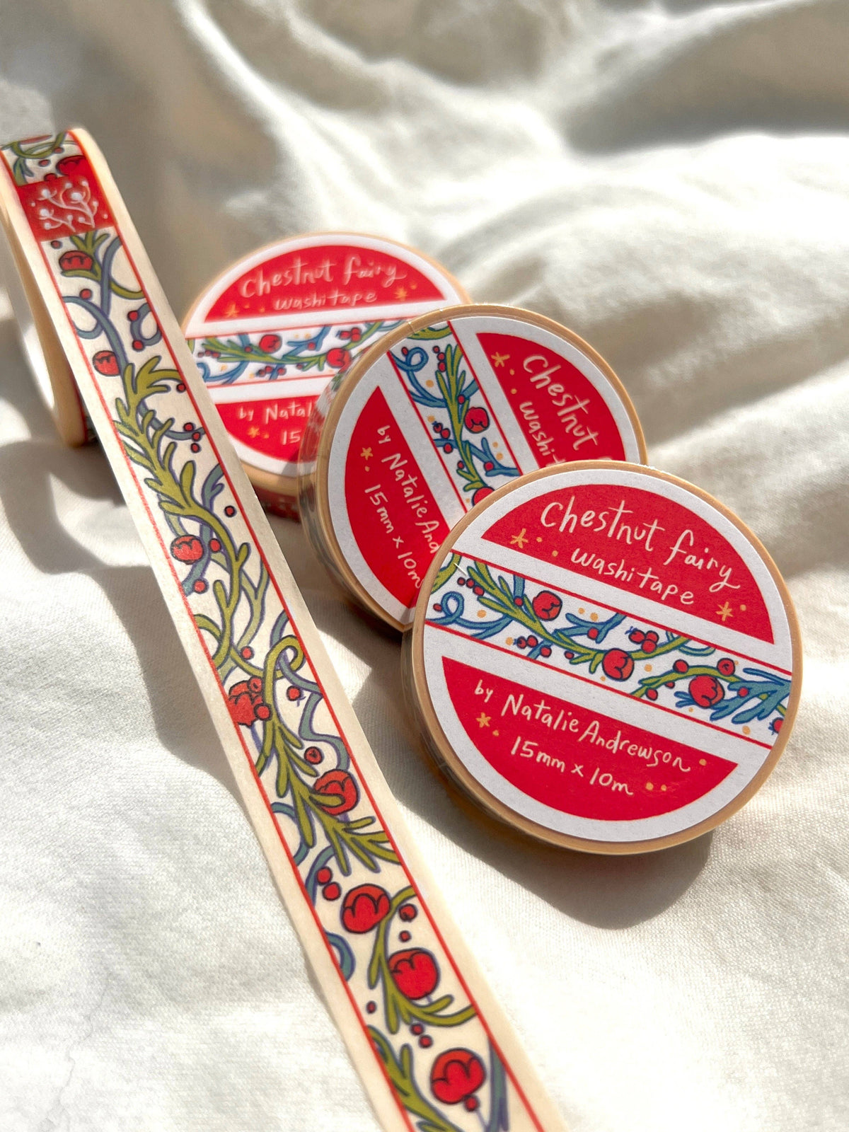 Chestnut Fairy washi tape by Natalie Andrewson with botanical storybook illustrations
