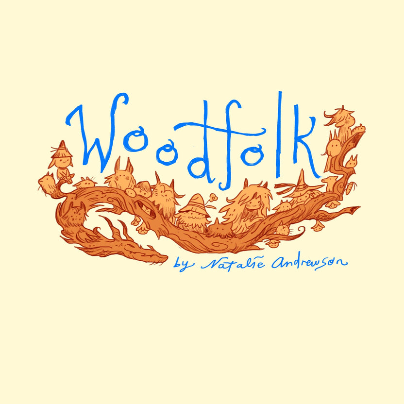Woodfolk Risograph print, fantasy art print, Natalie Andrewson print, folklore wall art, three color riso print, fluorescent riso artwork, narrative risograph illustration, mythic forest art, mountain folklore print, gallery nucleus art, indie printmaker art, fantasy home decor, collectible riso print, vibrant riso artwork, limited edition risograph, Rogue & Rye artist collection.
