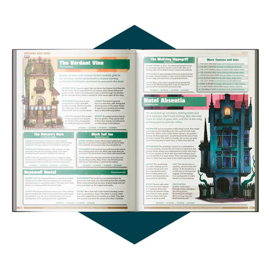 No Place Like Homebrew tabletop RPG worldbuilding book for Dungeons and Dragons. Worldbuilding tools for campaign creation by Roll and Play Press for game masters featuring ready-to-use towns, settlements, monsters, factions, and NPC ideas and encounters for D&D campaigns. 