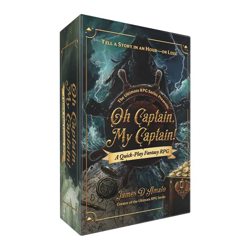 Oh Captain My Captain game, Ultimate RPG card game, James D’Amato storytelling game, short form RPG, beginner friendly roleplaying game, quick worldbuilding card game, narrative card game for adults, 30-minute RPG game, open-ended question RPG, heroism themed storytelling game