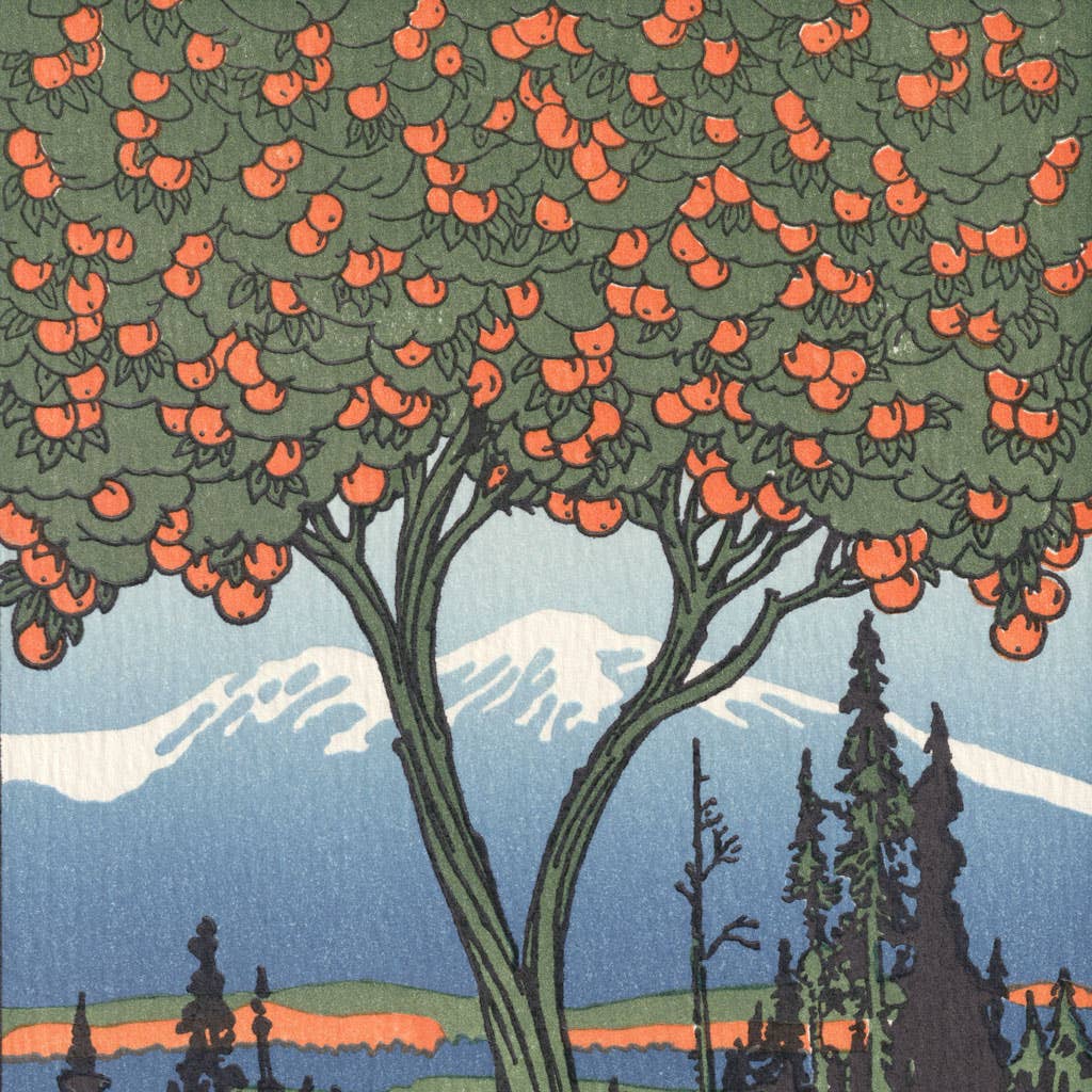 Saturn Press card, autumn letterpress card, orange tree greeting card, harvest stationery, botanical letterpress card, deckle edge paper goods, handmade letterpress card, fall gratitude card, nature illustration card, seasonal blank card, artisan paper goods, fruit tree card, premium greeting card