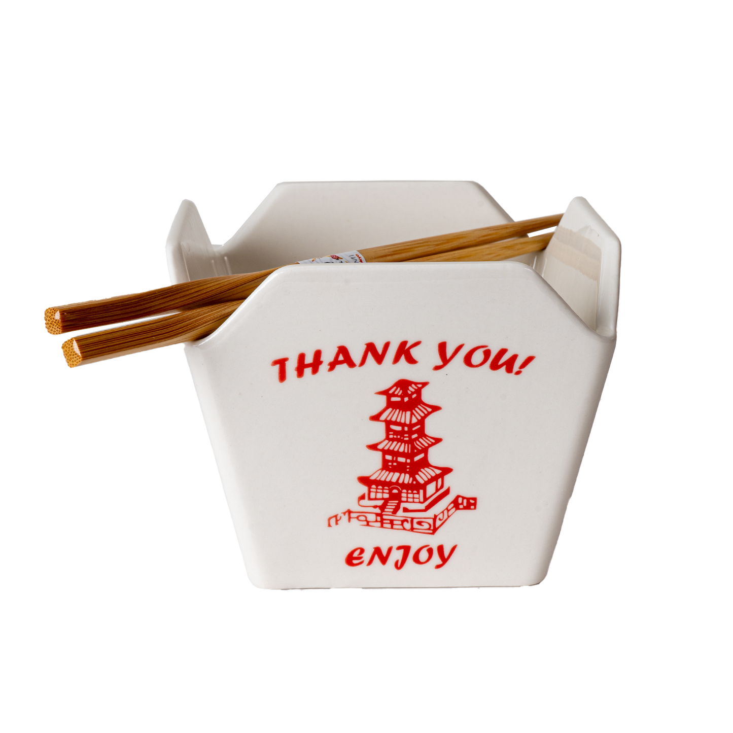 pagoda takeout box bowl, ceramic ramen bowl with chopsticks, reusable takeout container bowl, Urban Tokyo pagoda bowl, Japanese-style noodle bowl, microwave safe ceramic bowl, dishwasher safe takeout bowl, fun kitchen gift, Asian-inspired dinnerware, noodle bowl with chopstick holder, Rogue & Rye kitchen and home collection, ceramic takeout design, red pagoda bowl gift.