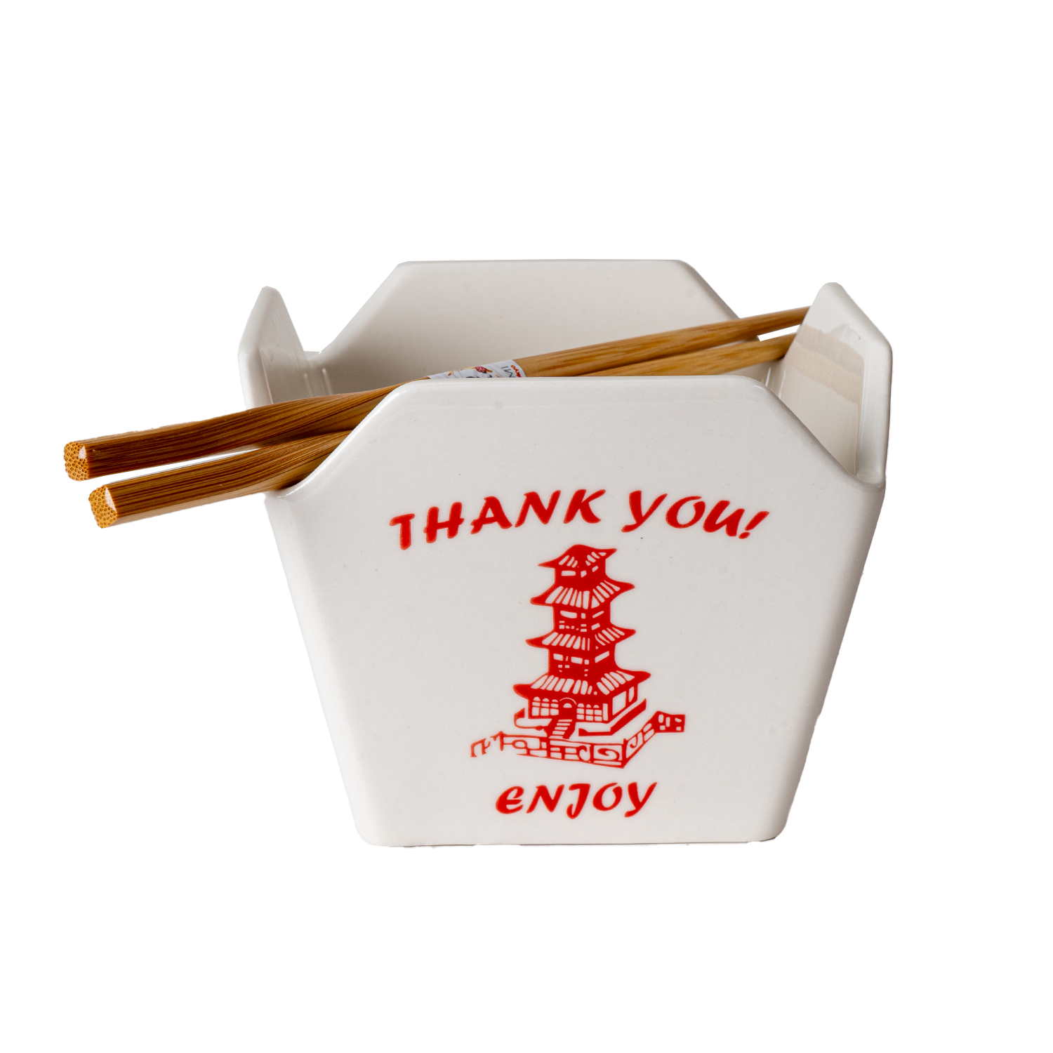pagoda takeout box bowl, ceramic ramen bowl with chopsticks, reusable takeout container bowl, Urban Tokyo pagoda bowl, Japanese-style noodle bowl, microwave safe ceramic bowl, dishwasher safe takeout bowl, fun kitchen gift, Asian-inspired dinnerware, noodle bowl with chopstick holder, Rogue & Rye kitchen and home collection, ceramic takeout design, red pagoda bowl gift.