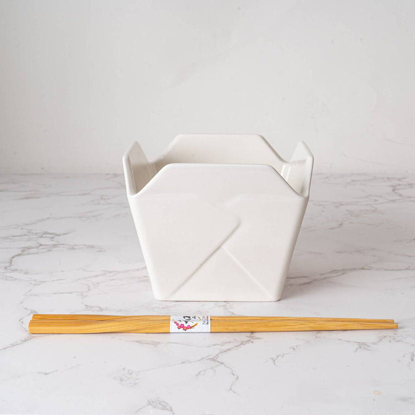 pagoda takeout box bowl, ceramic ramen bowl with chopsticks, reusable takeout container bowl, Urban Tokyo pagoda bowl, Japanese-style noodle bowl, microwave safe ceramic bowl, dishwasher safe takeout bowl, fun kitchen gift, Asian-inspired dinnerware, noodle bowl with chopstick holder, Rogue & Rye kitchen and home collection, ceramic takeout design, red pagoda bowl gift.