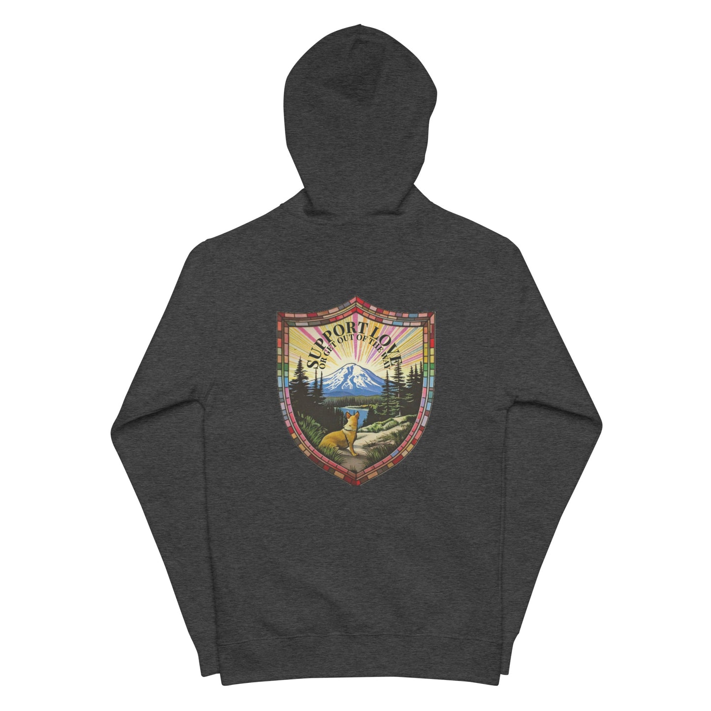 Pride zip hoodie, LGBTQIA+ sweatshirt, queer pride hoodie, bold message hoodie, support love sweatshirt, rainbow pride apparel, gender-neutral pride clothing, activist hoodie, solidarity apparel, LGBTQ rights gear, ally pride wear, expressive hoodie, fleece zip-up, jersey-lined hood, cotton face hoodie, durable sweatshirt, cozy pride wear, ethically made hoodie, made-to-order gear, Outright International, inclusive fashion brand.