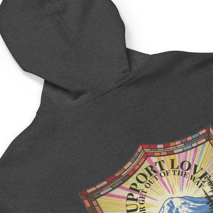 Pride zip hoodie, LGBTQIA+ sweatshirt, queer pride hoodie, bold message hoodie, support love sweatshirt, rainbow pride apparel, gender-neutral pride clothing, activist hoodie, solidarity apparel, LGBTQ rights gear, ally pride wear, expressive hoodie, fleece zip-up, jersey-lined hood, cotton face hoodie, durable sweatshirt, cozy pride wear, ethically made hoodie, made-to-order gear, Outright International, inclusive fashion brand.
