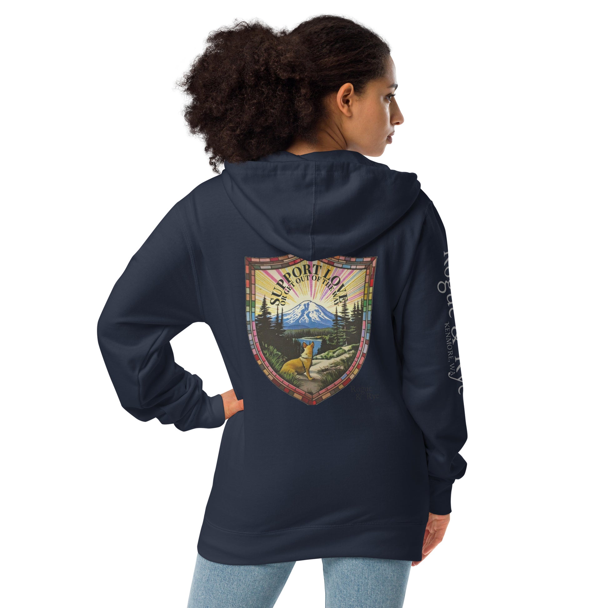 Pride zip hoodie, LGBTQIA+ sweatshirt, queer pride hoodie, bold message hoodie, support love sweatshirt, rainbow pride apparel, gender-neutral pride clothing, activist hoodie, solidarity apparel, LGBTQ rights gear, ally pride wear, expressive hoodie, fleece zip-up, jersey-lined hood, cotton face hoodie, durable sweatshirt, cozy pride wear, ethically made hoodie, made-to-order gear, Outright International, inclusive fashion brand.