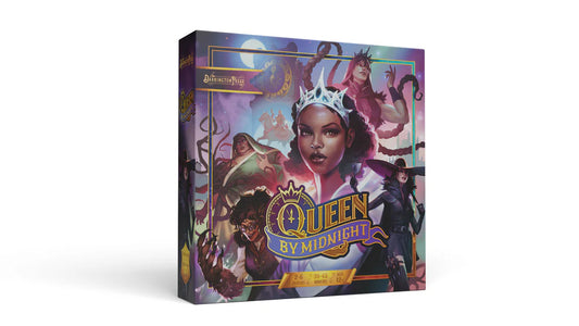Queen by Midnight game, Critical Role card game, Darrington Press deck builder, battle royale board game, princess battle game, fantasy strategy card game, unique deck-building board game, rotating dice tower game, 3–6 player battle game, midnight court card game, guile and deception board game, tactical fantasy card game, rule by midnight gameplay