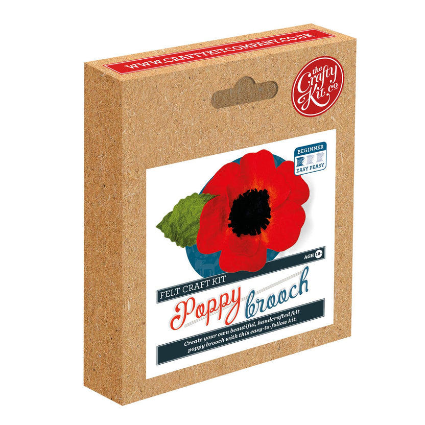 red felt poppy brooch kit, poppy craft kit, remembrance poppy DIY, felt flower making kit, beginner felt brooch project, wool felt poppy pin, diy poppy flower kit, crafty kit company brooch, handmade poppy craft, flower brooch kit for beginners, felt poppy tutorial kit, kids poppy craft age 10+, uk craft kits, scottish felt flower kit, women-owned craft brand