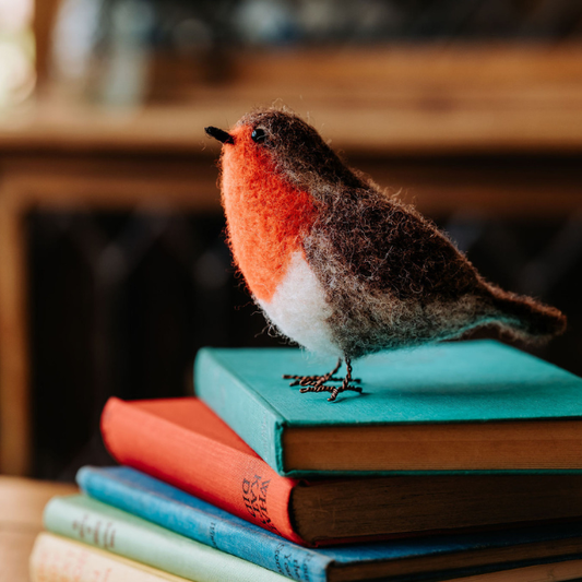 red robin needle felting kit, British birds craft kit, beginner needle felting project, winter bird felting kit, Corriedale wool robin kit, The Crafty Kit Company Scotland, handmade felting kit for beginners, holiday robin wool craft, seasonal DIY gift kit, bird lovers felting project