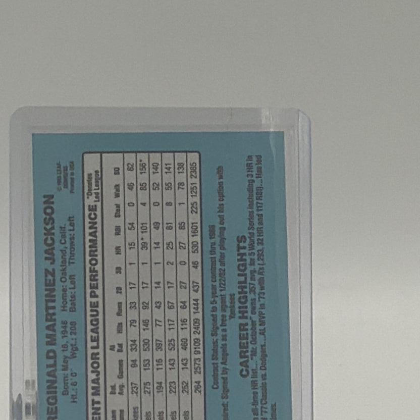 Back detail of Reggie Jackson 1986 Donruss #377 baseball card