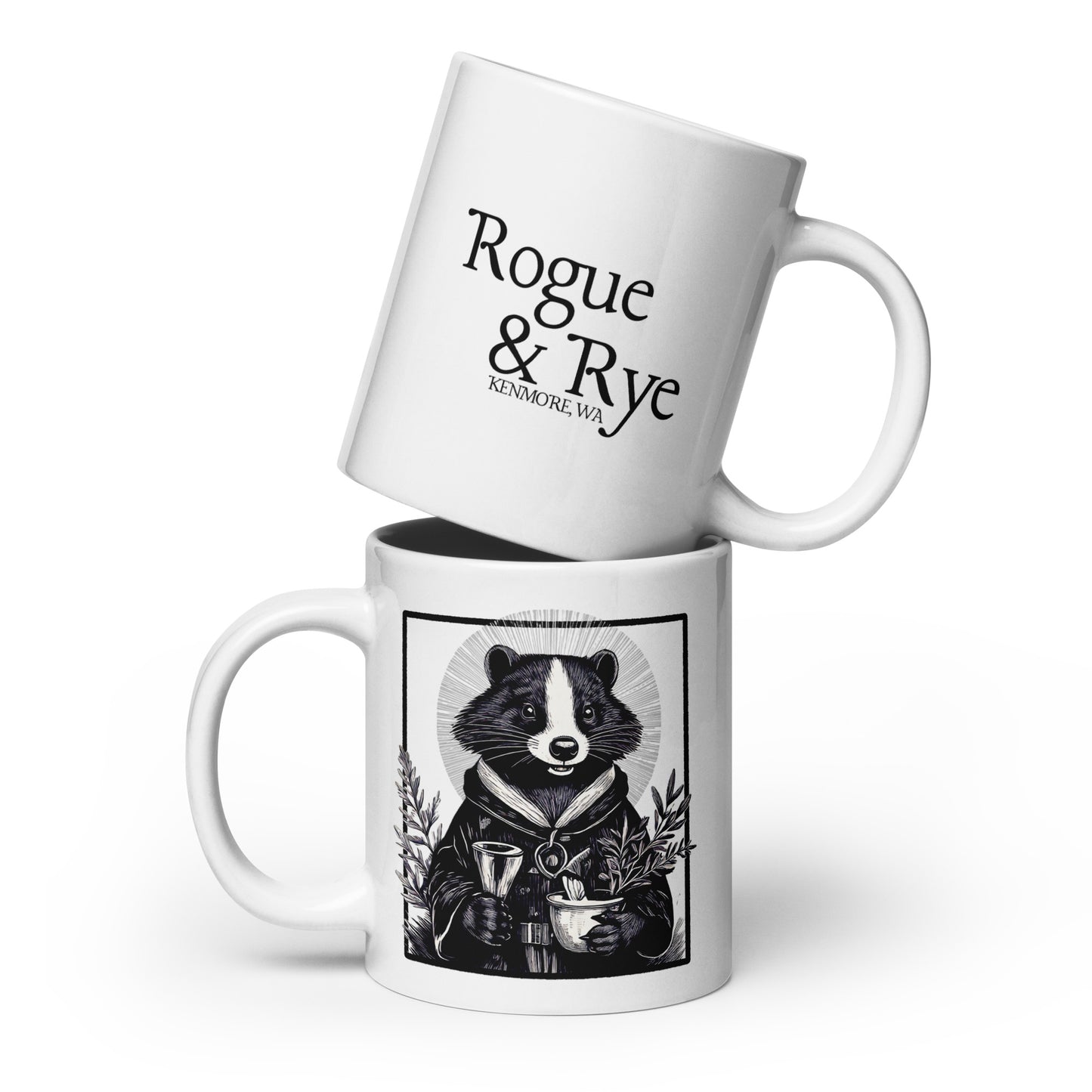 cleric skunk mug, Rogue & Rye cleric coffee mug, healing magic mug, dnd cleric gift, fantasy ceramic mug, tabletop rpg drinkware, skunk character mug, dishwasher safe dnd mug, microwave safe cleric mug, rpg coffee cup