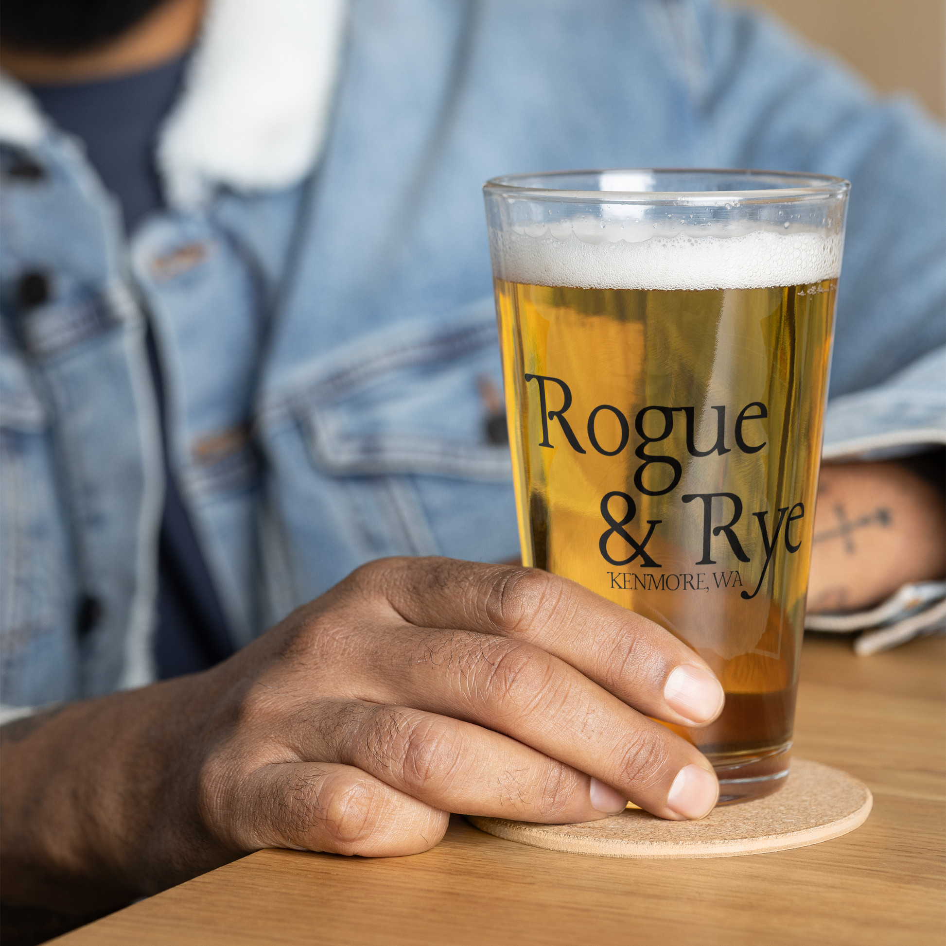 rogue pint glass, RPG pint glass, D&D rogue drinkware, Rogue & Rye barware, fantasy shaker glass, tabletop gaming glassware, 16 oz rogue glass, squirrel rogue glass, gamer pint glass, mischief drinkware