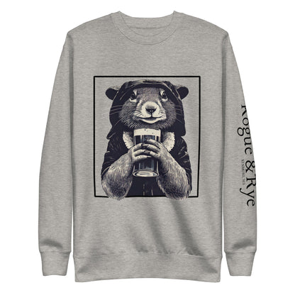 rogue squirrel sweatshirt, unisex fantasy sweatshirt, clever rogue apparel, light color rpg sweatshirt, rogue and rye crewneck, soft fleece gamer sweatshirt, premium fantasy pullover, mischief-inspired clothing, medieval rogue style, relaxed fit rpg fashion