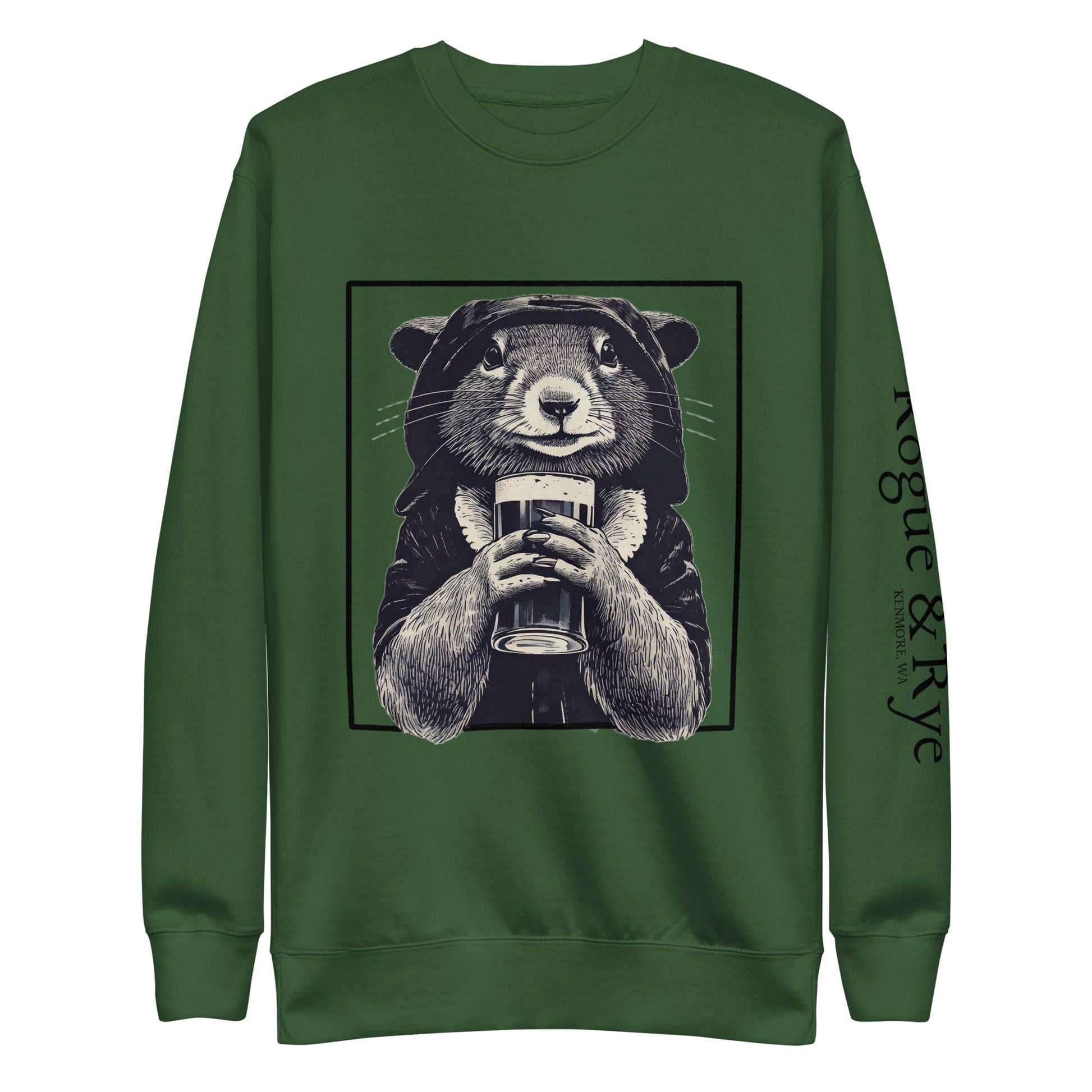rogue squirrel sweatshirt, unisex fantasy sweatshirt, clever rogue apparel, light color rpg sweatshirt, rogue and rye crewneck, soft fleece gamer sweatshirt, premium fantasy pullover, mischief-inspired clothing, medieval rogue style, relaxed fit rpg fashion