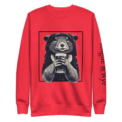 rogue squirrel sweatshirt, unisex fantasy sweatshirt, clever rogue apparel, light color rpg sweatshirt, rogue and rye crewneck, soft fleece gamer sweatshirt, premium fantasy pullover, mischief-inspired clothing, medieval rogue style, relaxed fit rpg fashion