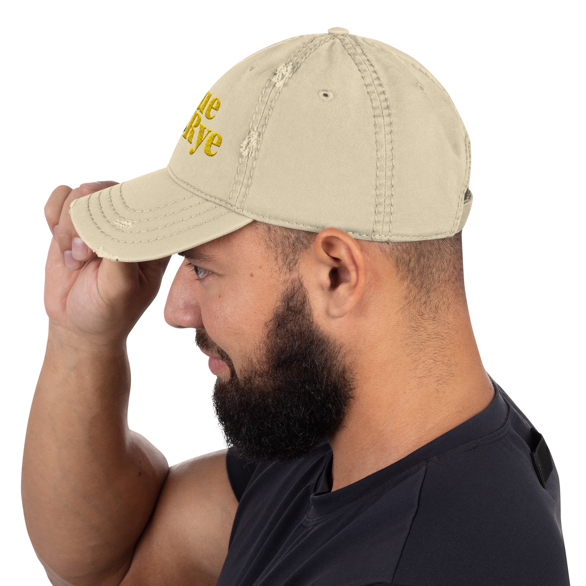 distressed baseball cap, rogue style hat, battle axe embroidered cap, low profile cotton twill hat, adjustable cotton cap, gamer baseball hat, fantasy adventure hat, rogue and rye cap, unstructured 6-panel hat, RPG inspired hat, cotton adventure cap, rugged casual cap, fantasy roleplay hat, geeky gamer hat, vintage look baseball cap