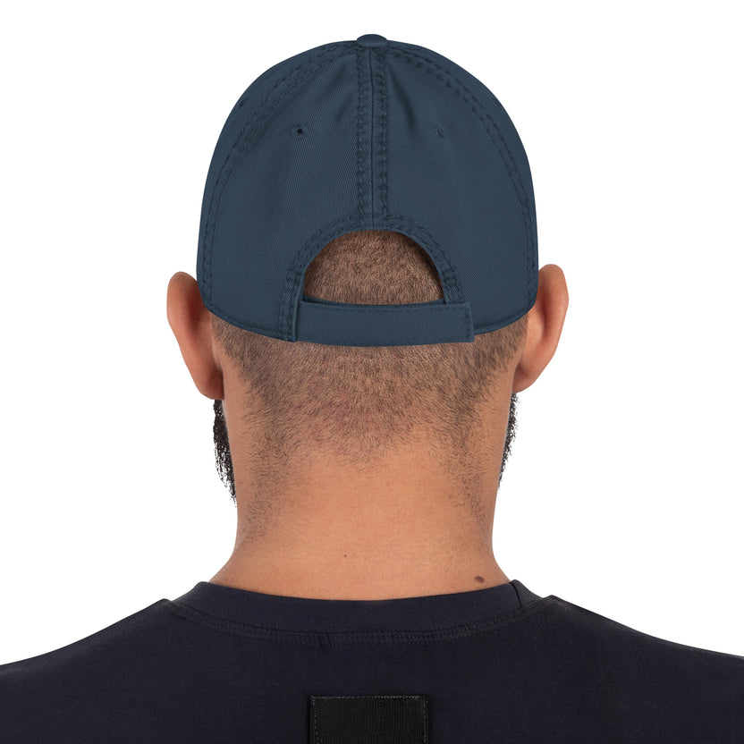 distressed baseball cap, rogue style hat, battle axe embroidered cap, low profile cotton twill hat, adjustable cotton cap, gamer baseball hat, fantasy adventure hat, rogue and rye cap, unstructured 6-panel hat, RPG inspired hat, cotton adventure cap, rugged casual cap, fantasy roleplay hat, geeky gamer hat, vintage look baseball cap