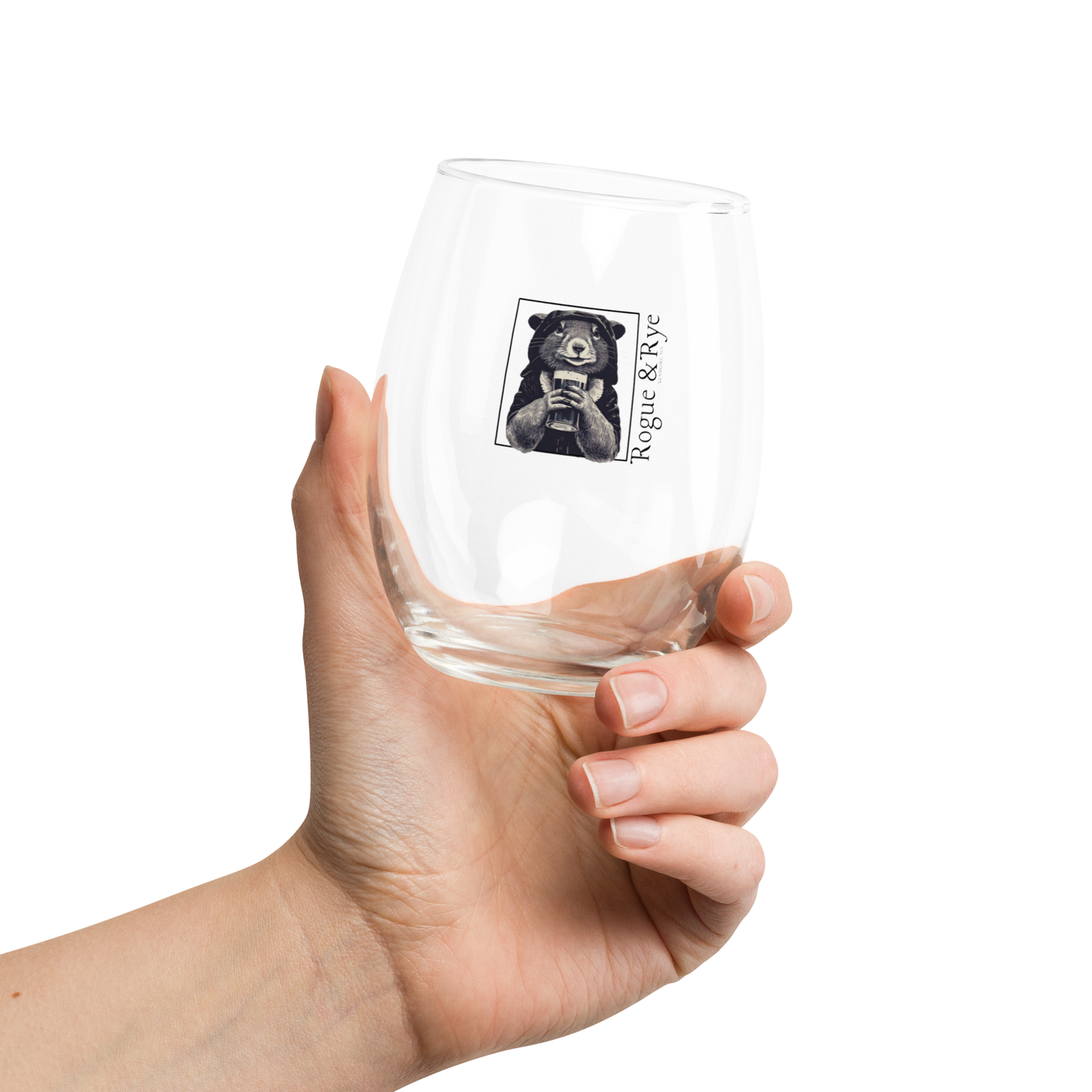 The Rogue wine glass, RPG stemless wine glass, D&D drinkware, fantasy character glassware, Rogue & Rye tabletop gear, gamer gift wine glass, 15 oz wine tumbler, stemless gaming glass, rogue character wine glass, fantasy-themed wine glass