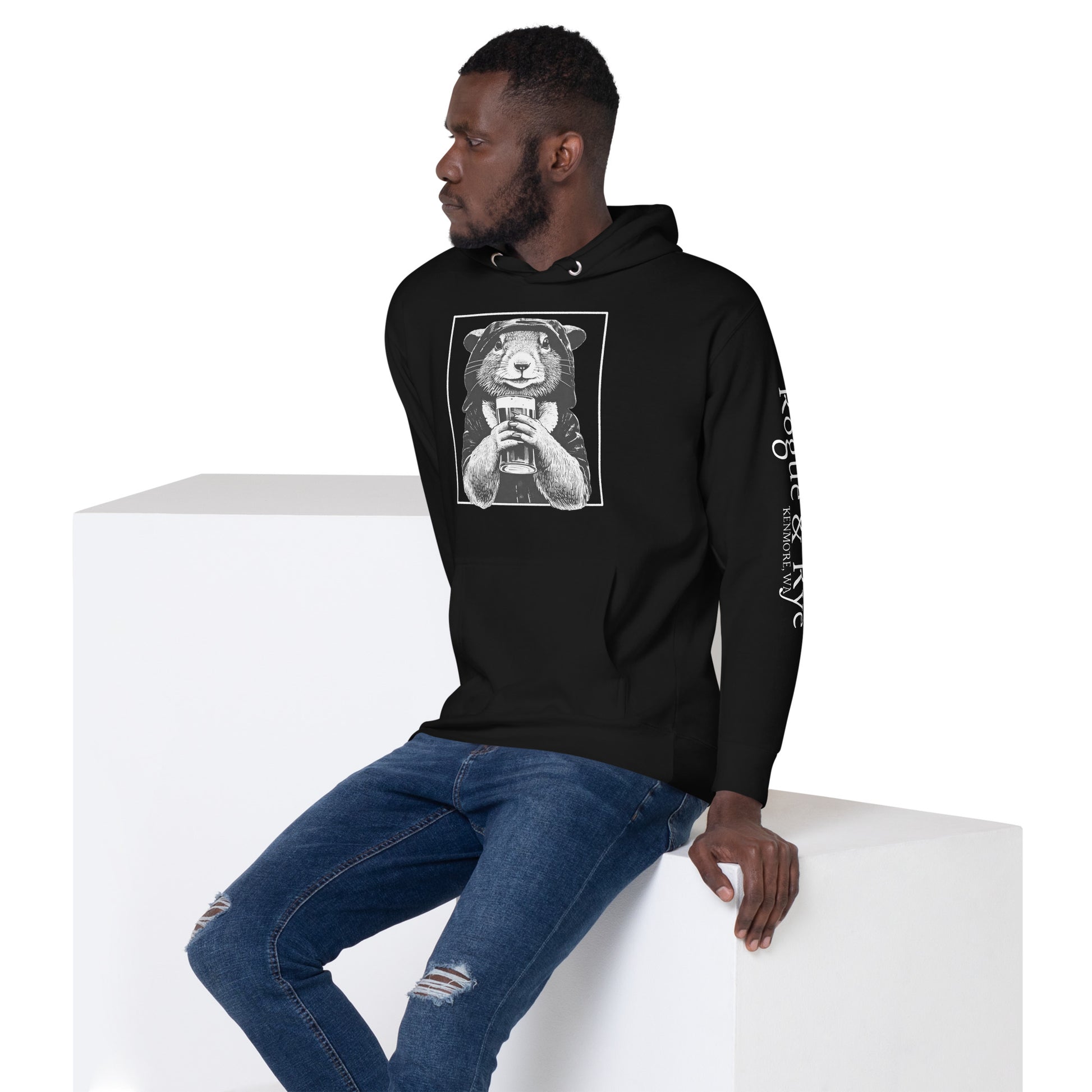 rogue and rye hoodie, squirrel rogue hoodie, unisex fantasy hoodie, rpg gamer hoodie, cozy dnd hoodie, rogue character sweatshirt, dark cotton hoodie for gamers, adventure themed apparel, nerdy streetwear hoodie, rogue and rye merch
