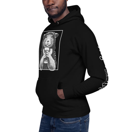 rogue and rye hoodie, squirrel rogue hoodie, unisex fantasy hoodie, rpg gamer hoodie, cozy dnd hoodie, rogue character sweatshirt, dark cotton hoodie for gamers, adventure themed apparel, nerdy streetwear hoodie, rogue and rye merch