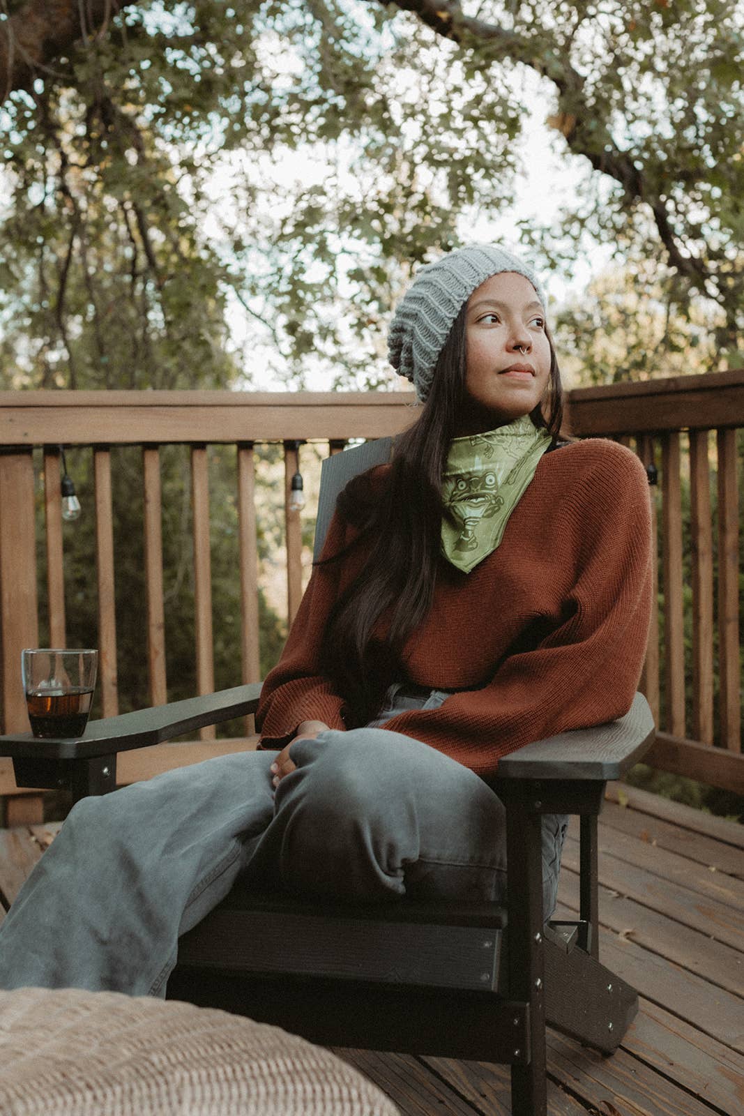 The Camp Phibian Bandana by Bandits Bandanas features original artwork by Lauren Griffin and is crafted from GOTS-certified, Fair Trade Certified organic cotton. Soft, breathable, and easy to style, this 21" × 21" bandana is perfect for everyday wear—tied at the neck, in the hair, or on a favorite bag. Each purchase gives back, with 10% of proceeds supporting The Brigid Alliance, making it a meaningful, artist-driven accessory designed to be lived in.