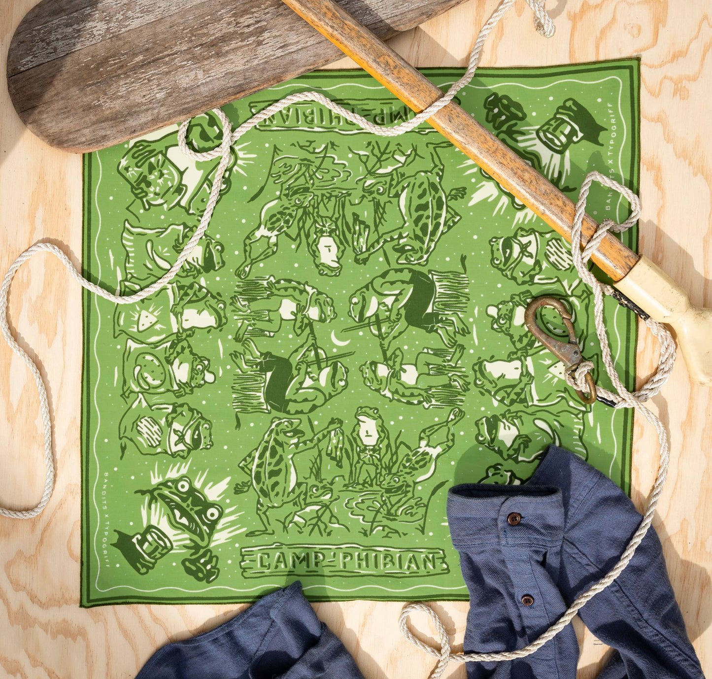 The Camp Phibian Bandana by Bandits Bandanas features original artwork by Lauren Griffin and is crafted from GOTS-certified, Fair Trade Certified organic cotton. Soft, breathable, and easy to style, this 21" × 21" bandana is perfect for everyday wear—tied at the neck, in the hair, or on a favorite bag. Each purchase gives back, with 10% of proceeds supporting The Brigid Alliance, making it a meaningful, artist-driven accessory designed to be lived in.